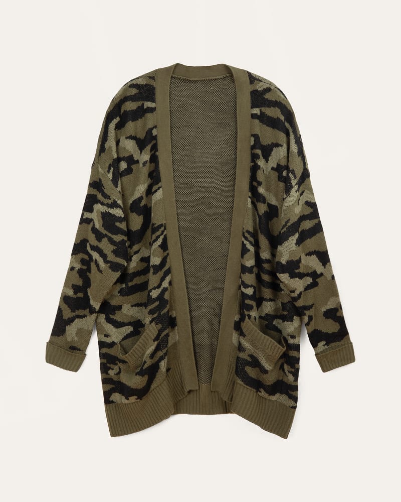Front of plus size Mildred Camo Print Front Pocket Cardigan by Cameo | Dia&Co | dia_product_style_image_id:193442